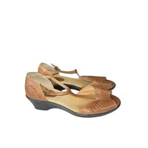 Softspots Tan Leather Peep Toe Slingback Wedge Sandals‎ Women’s 11W Comfort